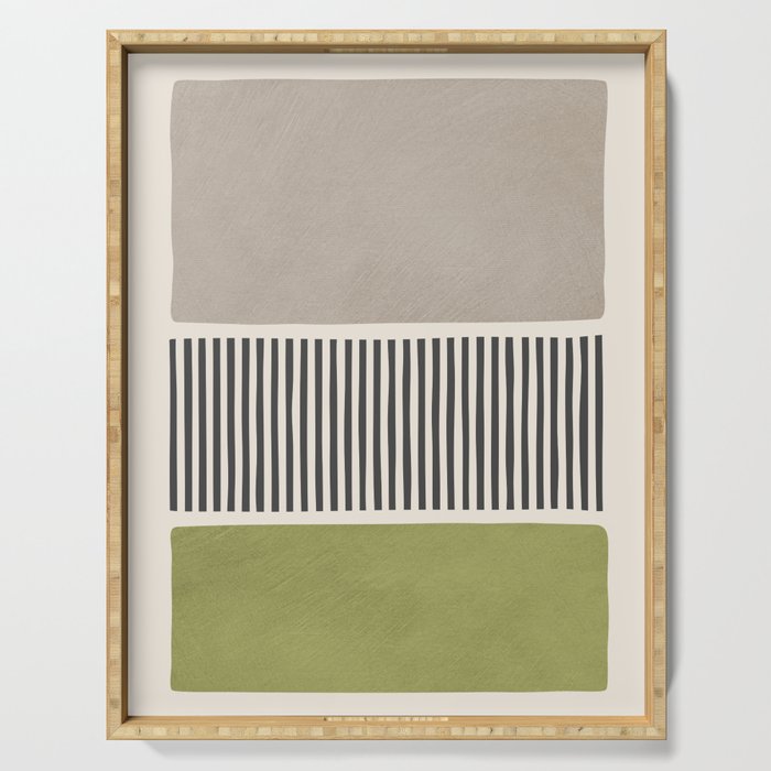 Green Beige Black Lines Artwork I Serving Tray Gallery Image 1