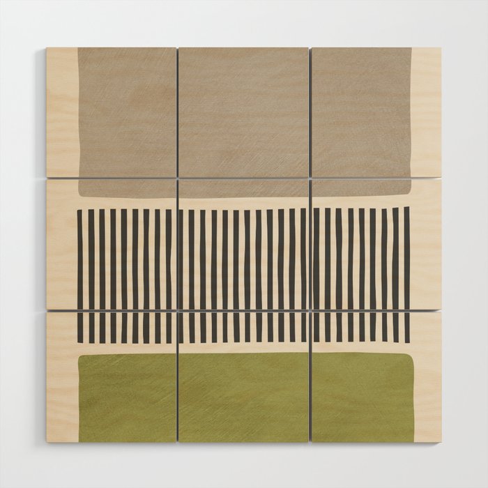Green Beige Black Lines Artwork I Wood Wall Art Gallery Image 1