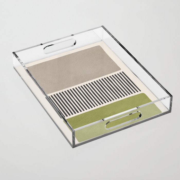 Green Beige Black Lines Artwork I Acrylic Tray Gallery Image 1