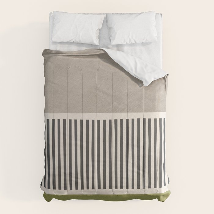 Green Beige Black Lines Artwork I Comforter Gallery Image 1