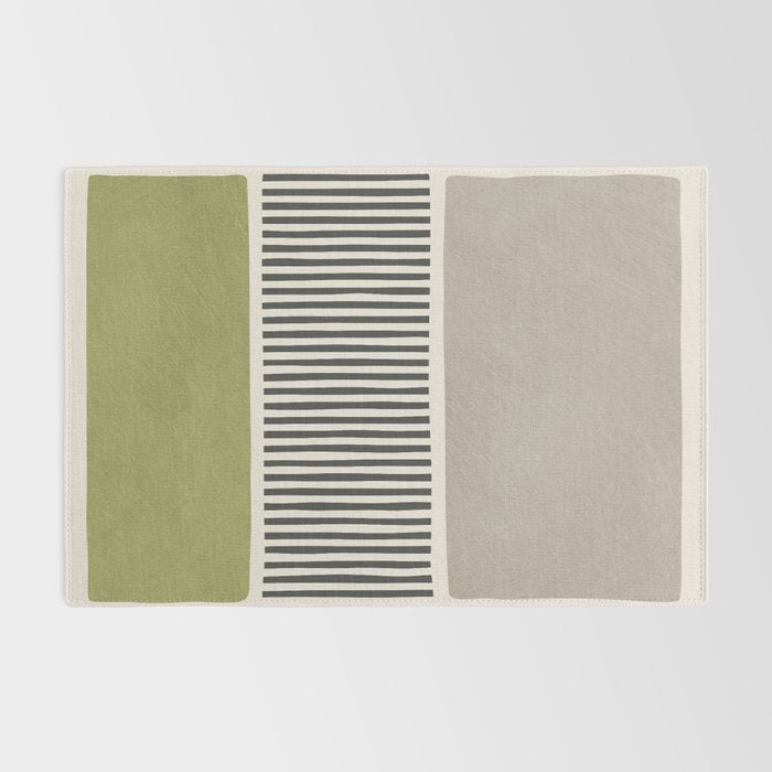 Green Beige Black Lines Artwork I Rug Gallery Image 2