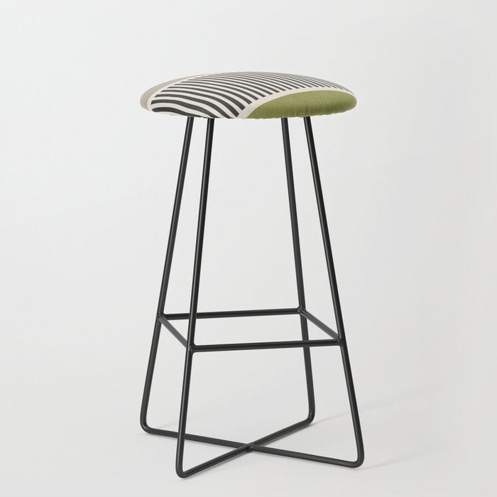 Green Beige Black Lines Artwork I Stool Gallery Image 1