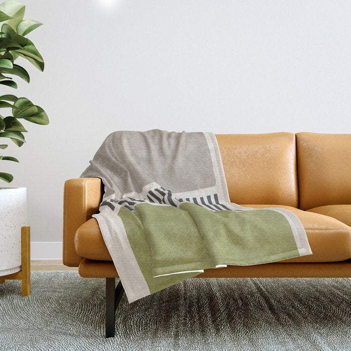 Green Beige Black Lines Artwork I Throw Blanket Gallery Image 1