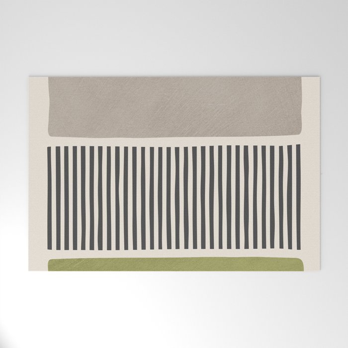 Green Beige Black Lines Artwork I Welcome Mat Gallery Image 1