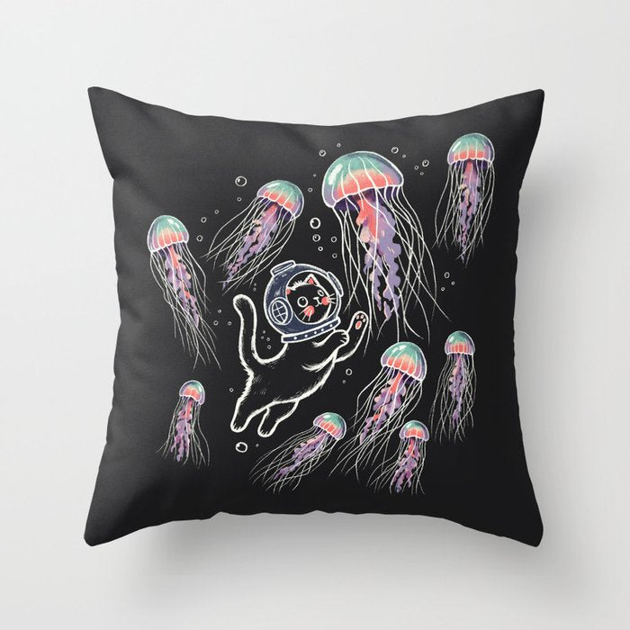 Jellyfish diver Throw Pillow Gallery Image 6