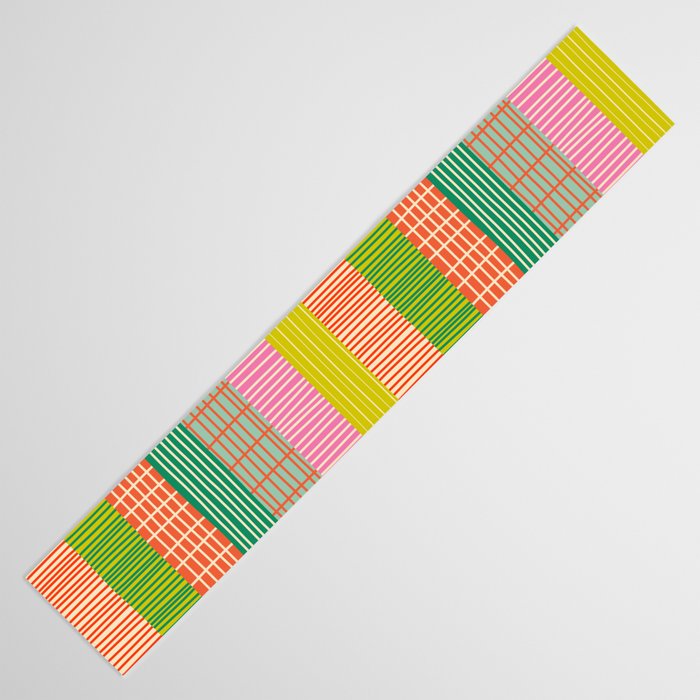 Finnish Patchwork Stripes Pattern Orange Green Pink Chartreuse Table Runner Gallery Image 3