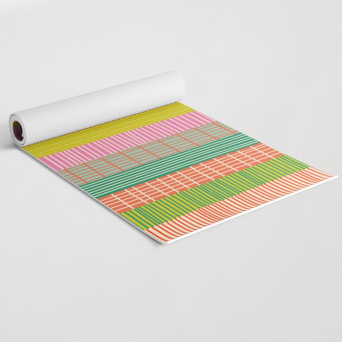 Finnish Patchwork Stripes Pattern Orange Green Pink Chartreuse Yoga Mat Gallery Image 2