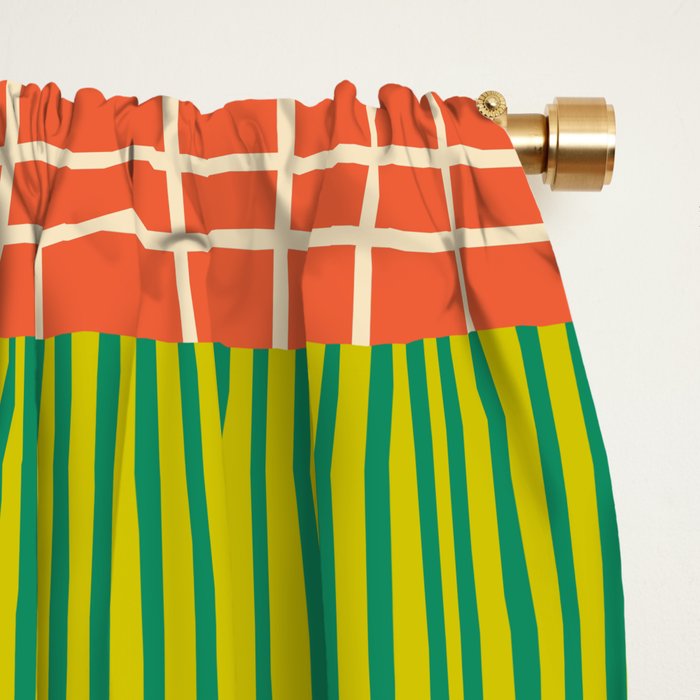Finnish Patchwork Stripes Pattern Orange Green Pink Chartreuse Window Curtain Gallery Image 2
