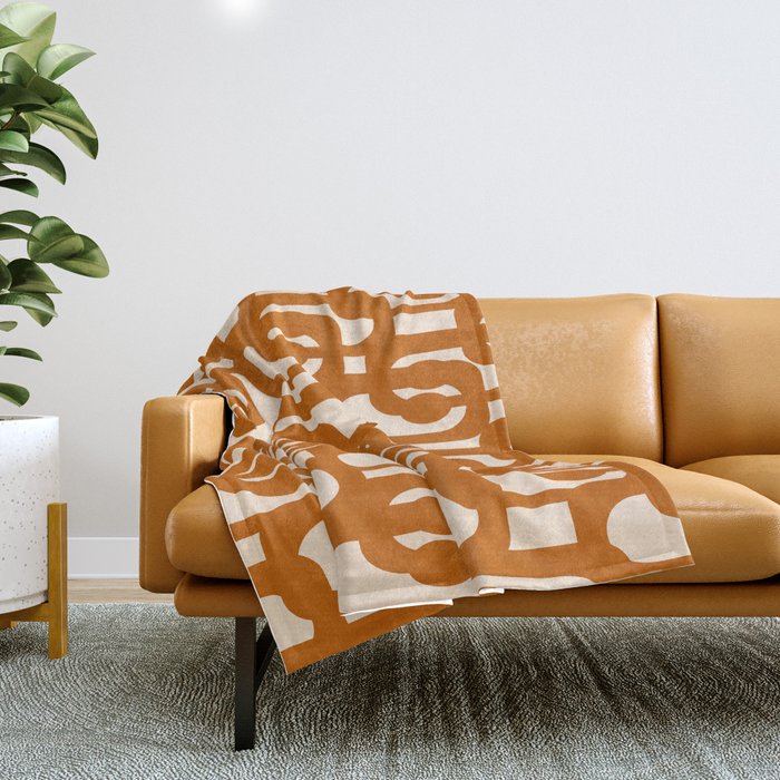 Warm Boho Mid Century Modern Loops Abstract Pattern in Cozy Rust Throw Blanket Gallery Image 1