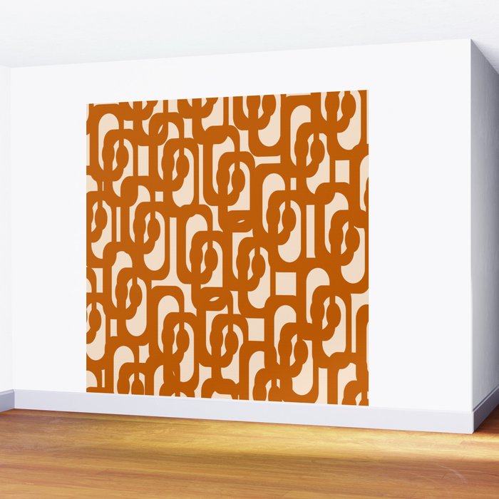 Warm Boho Mid Century Modern Loops Abstract Pattern in Cozy Rust Wall Mural Gallery Image 2