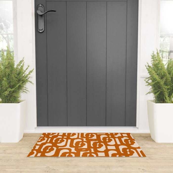 Warm Boho Mid Century Modern Loops Abstract Pattern in Cozy Rust Welcome Mat Gallery Image 3