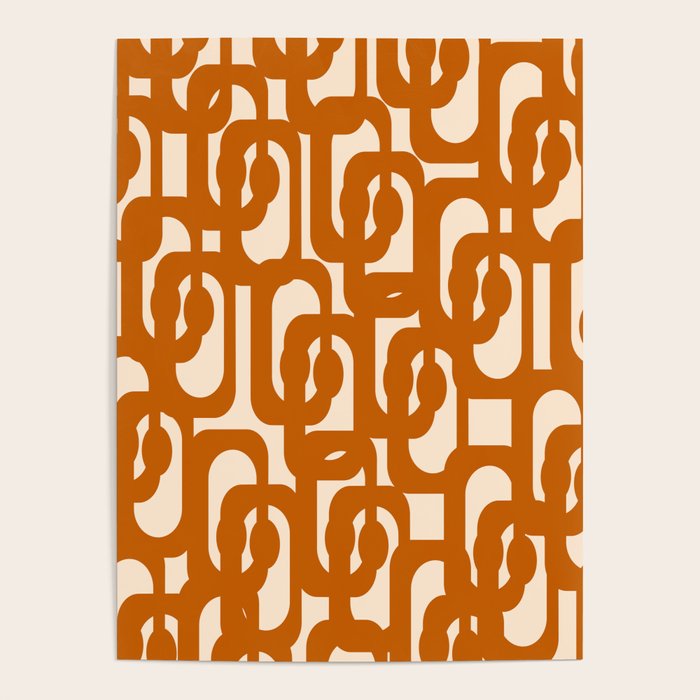 Warm Boho Mid Century Modern Loops Abstract Pattern in Cozy Rust Poster Gallery Image 1