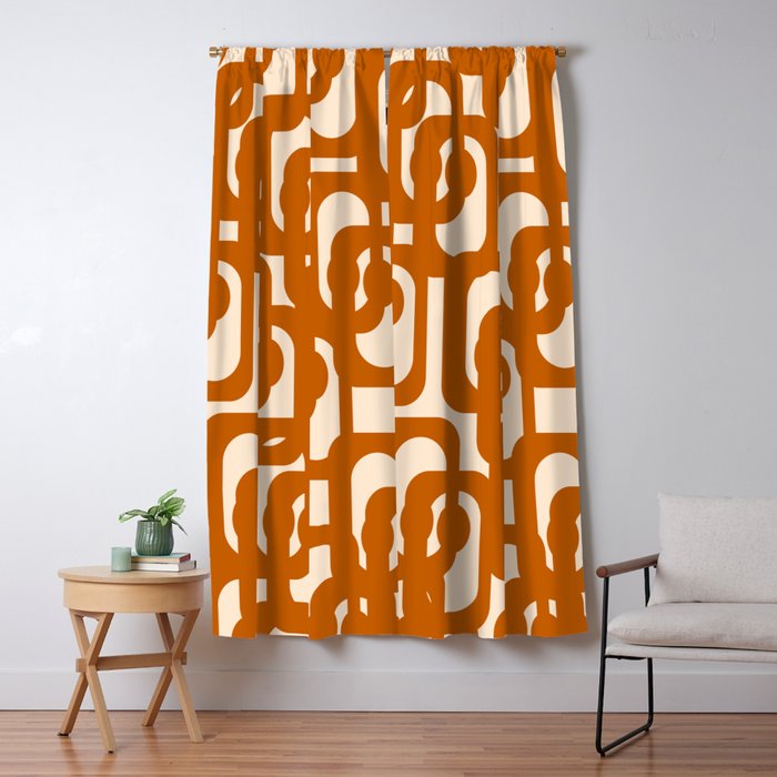 Warm Boho Mid Century Modern Loops Abstract Pattern in Cozy Rust Window Curtain Gallery Image 5
