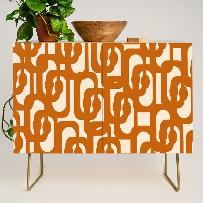Warm Boho Mid Century Modern Loops Abstract Pattern in Cozy Rust Credenza Gallery Image 1