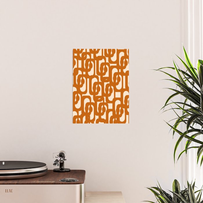 Warm Boho Mid Century Modern Loops Abstract Pattern in Cozy Rust Poster Gallery Image 2