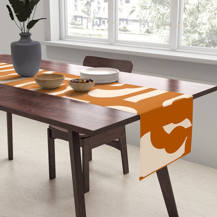 Warm Boho Mid Century Modern Loops Abstract Pattern in Cozy Rust Table Runner Gallery Image 2
