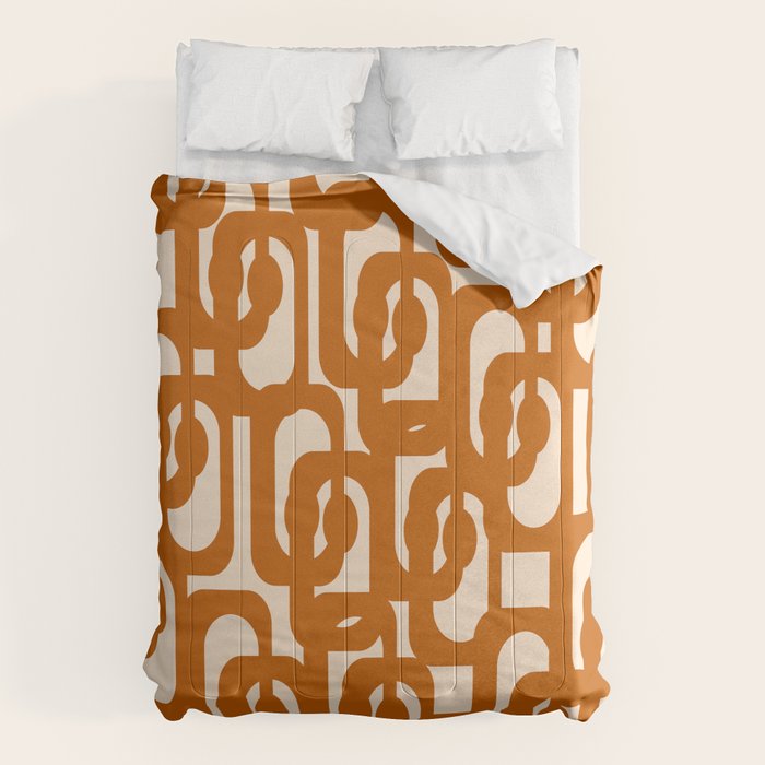 Warm Boho Mid Century Modern Loops Abstract Pattern in Cozy Rust Comforter Gallery Image 6