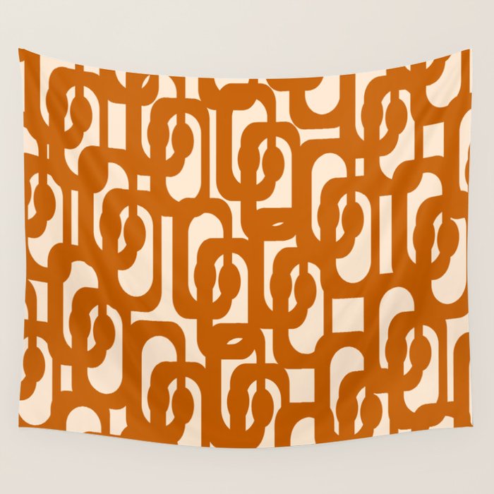 Warm Boho Mid Century Modern Loops Abstract Pattern in Cozy Rust Wall Tapestry Gallery Image 1