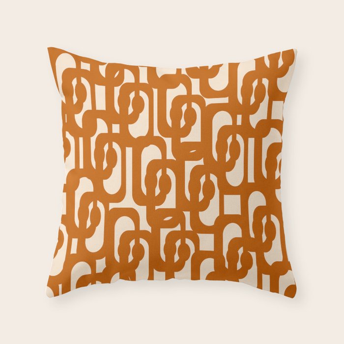 Warm Boho Mid Century Modern Loops Abstract Pattern in Cozy Rust Throw Pillow Gallery Image 1