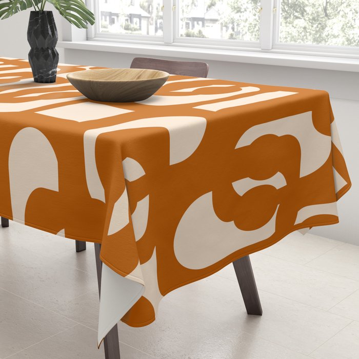 Warm Boho Mid Century Modern Loops Abstract Pattern in Cozy Rust Tablecloth Gallery Image 3