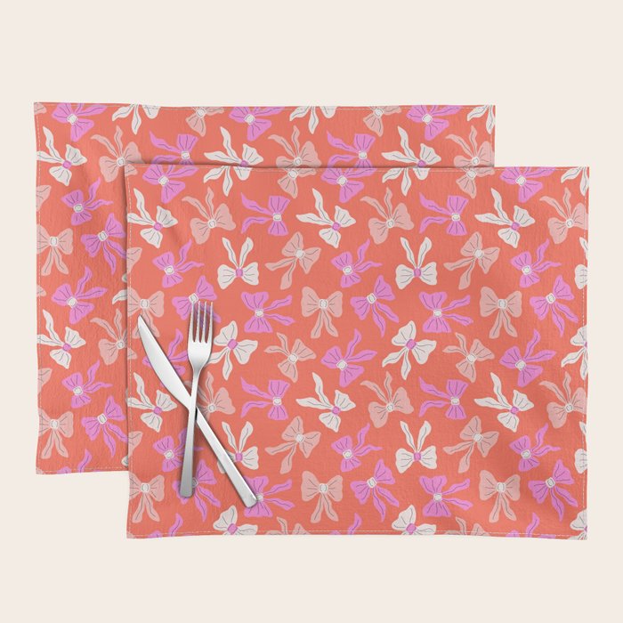 Playful Scattered Coquette Bows Vibrant Pink White Peach and Red Placemat Gallery Image 1