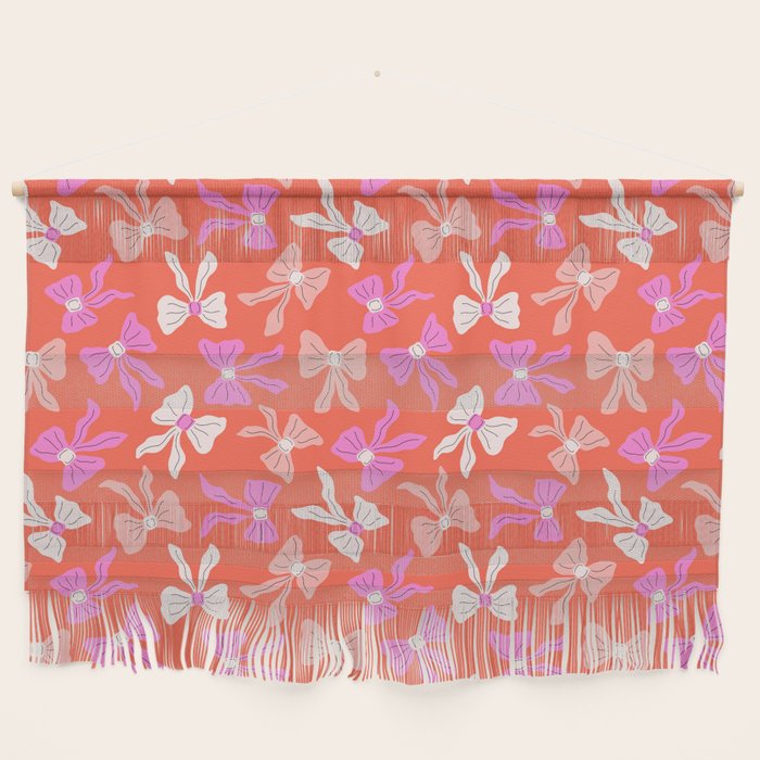 Playful Scattered Coquette Bows Vibrant Pink White Peach and Red Wall Hanging Gallery Image 1