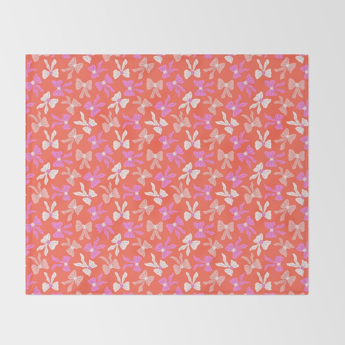 Playful Scattered Coquette Bows Vibrant Pink White Peach and Red Throw Blanket Gallery Image 2