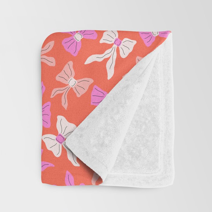Playful Scattered Coquette Bows Vibrant Pink White Peach and Red Throw Blanket Gallery Image 3