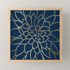 Floral Prints, Line Art, Navy Blue and Gold Mini Art Print Gallery Image 1