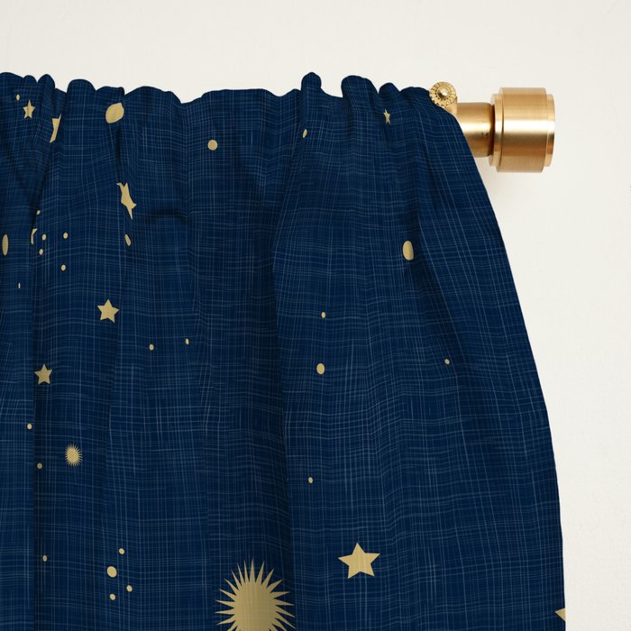 Magical Night / Galaxy in Blue and Golden Yellow Shades Window Curtain Gallery Image 2