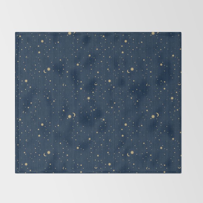 Magical Night / Galaxy in Blue and Golden Yellow Shades Throw Blanket Gallery Image 2