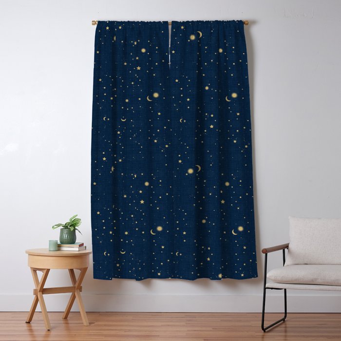 Magical Night / Galaxy in Blue and Golden Yellow Shades Window Curtain Gallery Image 5