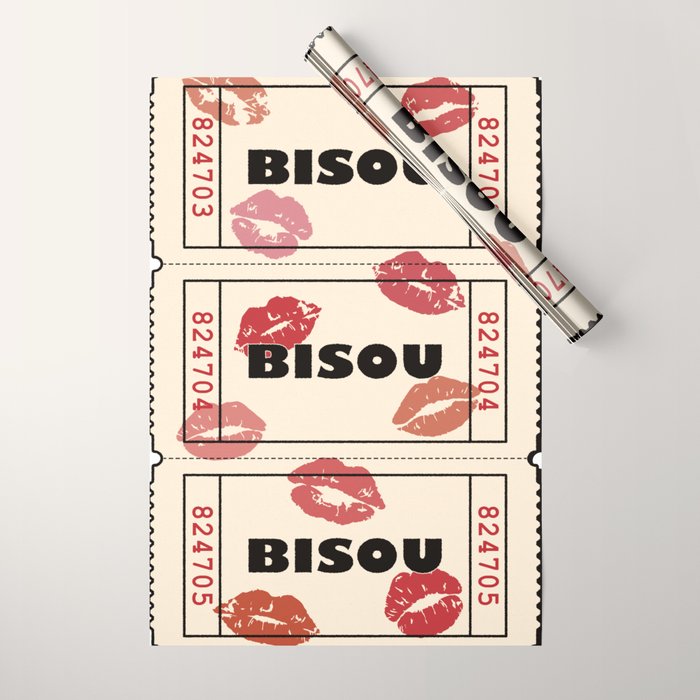 Bisou Bisou. Retro Movie Ticket Wrapping Paper Gallery Image 1