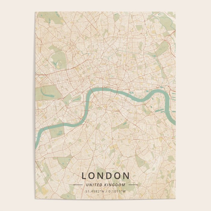 London, United Kingdom - Vintage Map Poster Gallery Image 1