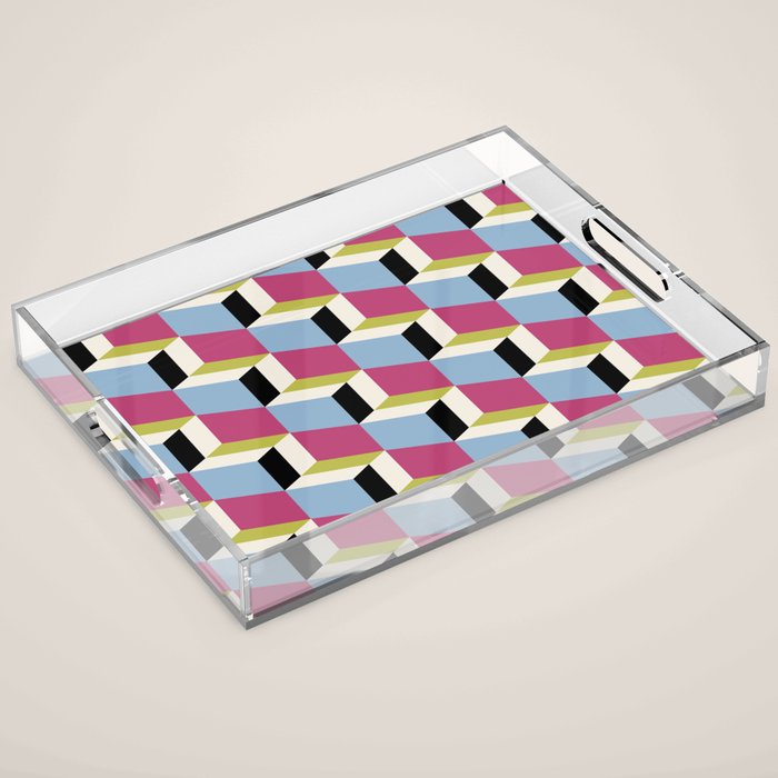 Cuboid Geometric Abstract Shapes Pattern XXXIV Acrylic Tray Gallery Image 1