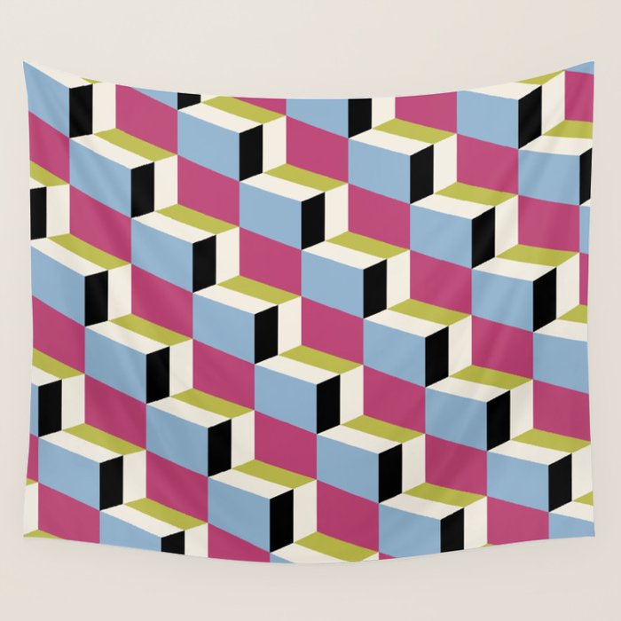 Cuboid Geometric Abstract Shapes Pattern XXXIV Wall Tapestry Gallery Image 4