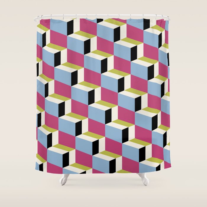 Cuboid Geometric Abstract Shapes Pattern XXXIV Shower Curtain Gallery Image 1