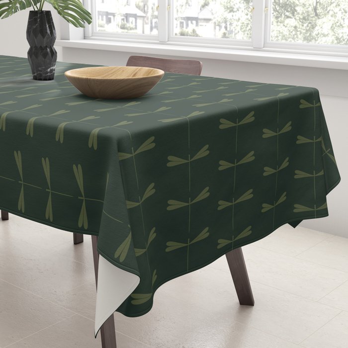 Dragonfly Pattern X Earthy Green Tablecloth Gallery Image 3