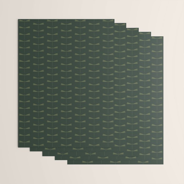 Dragonfly Pattern X Earthy Green Wrapping Paper Gallery Image 3