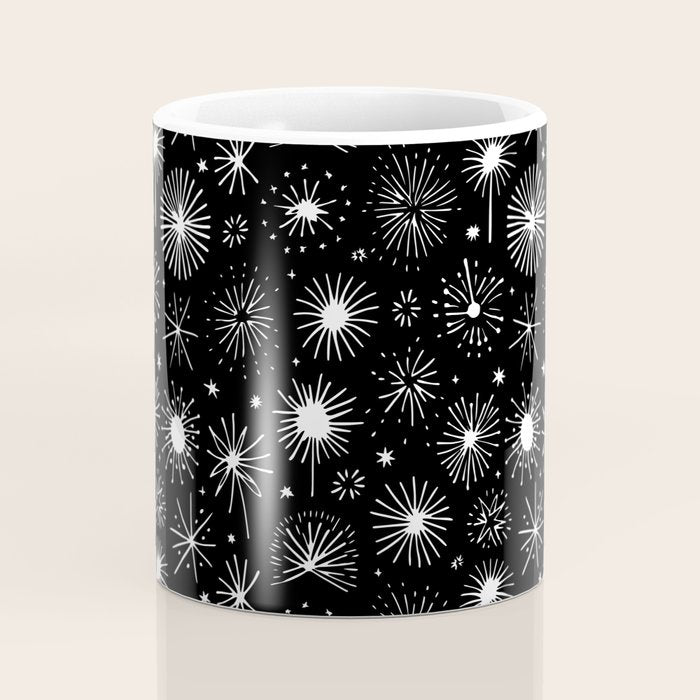 Black and white firework doodle pattern Coffee Mug Gallery Image 4