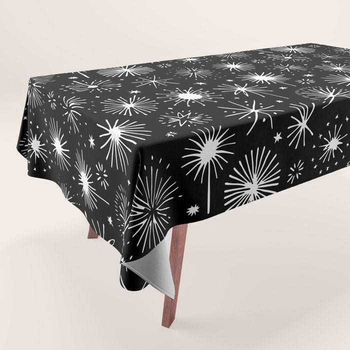 Black and white firework doodle pattern Tablecloth Gallery Image 1