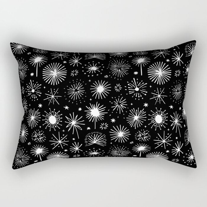 Black and white firework doodle pattern Rectangular Pillow Gallery Image 1