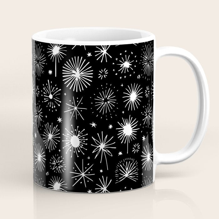 Black and white firework doodle pattern Coffee Mug Gallery Image 1