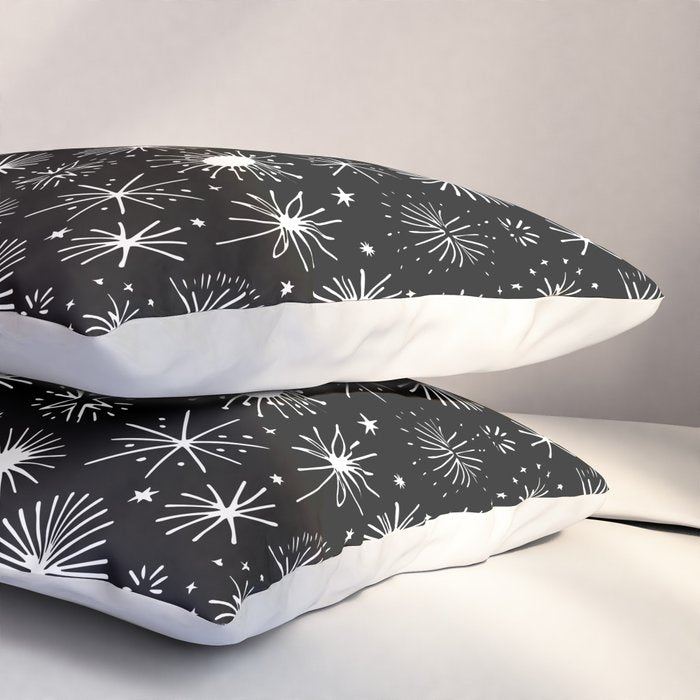 Black and white firework doodle pattern Pillow Sham Gallery Image 3