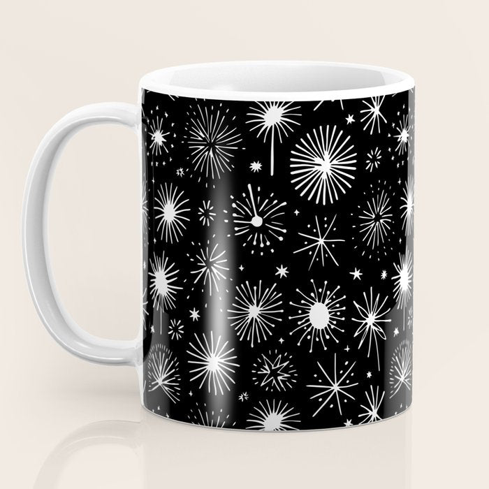 Black and white firework doodle pattern Coffee Mug Gallery Image 3