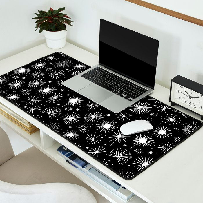 Black and white firework doodle pattern Desk Mat Gallery Image 2