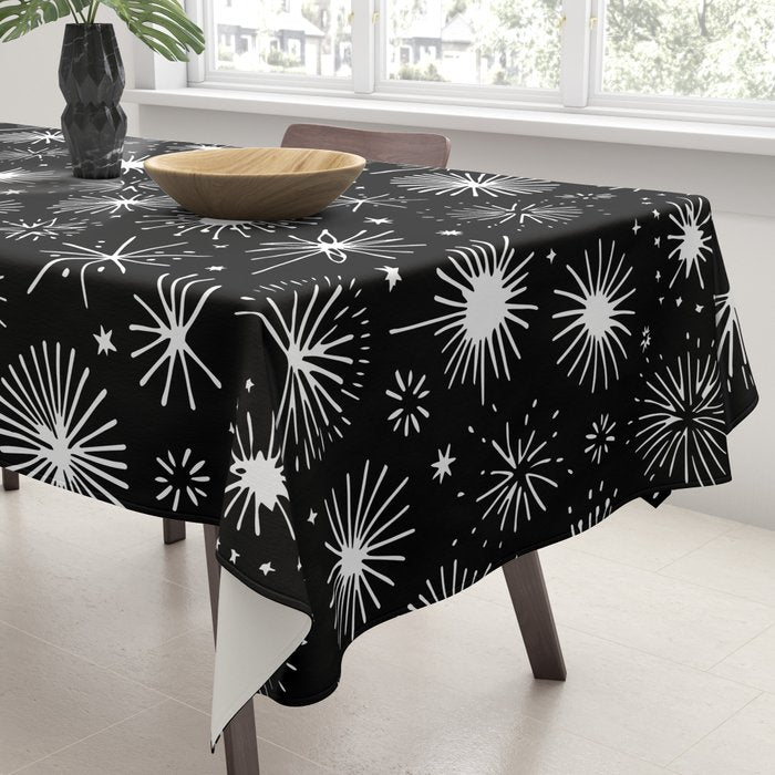 Black and white firework doodle pattern Tablecloth Gallery Image 3