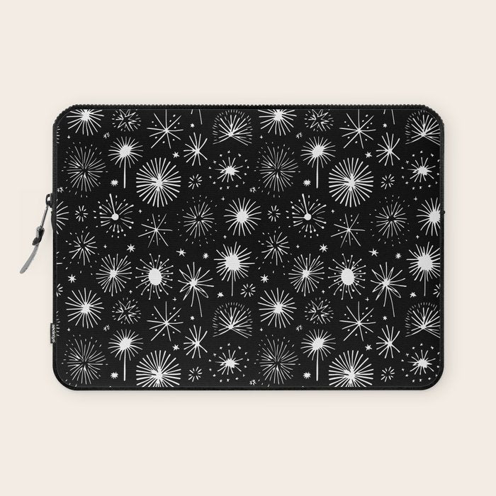 Black and white firework doodle pattern Laptop Sleeve Gallery Image 1