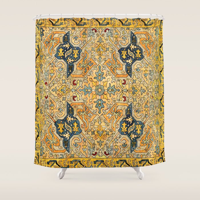 Azerbaijani Southeast Caucasus 18th Century Silk Embroidery Print Shower Curtain Gallery Image 1