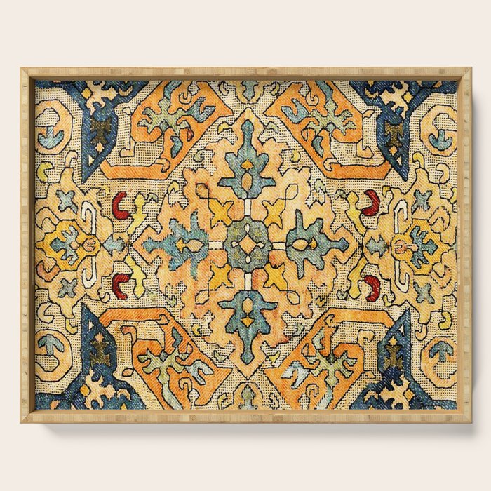 Azerbaijani Southeast Caucasus 18th Century Silk Embroidery Print Serving Tray Gallery Image 1